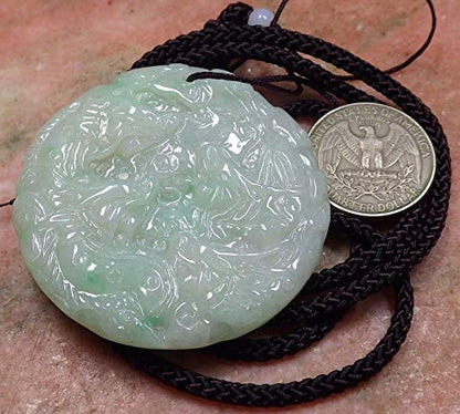 Certified Hand Carved Green Natural Myanmar Burma A Jade jadeite 9 Dragon Circle Pendant Necklace