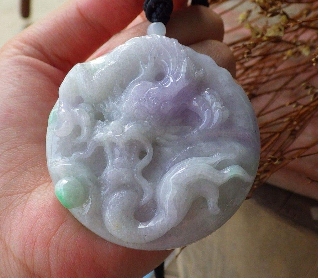 Certified Hand Carved Lavender Green Natural Myanmar Burma A Jade jadeite Dragon Bead Pendant Necklace