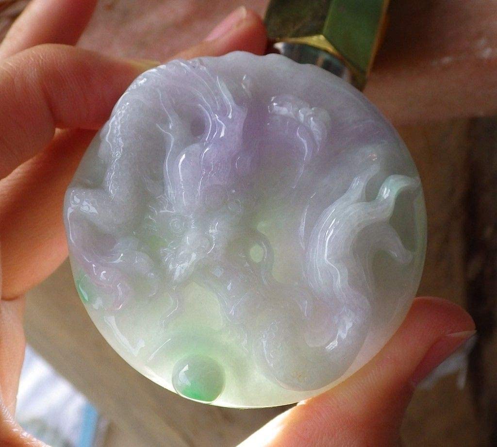 Certified Hand Carved Lavender Green Natural Myanmar Burma A Jade jadeite Dragon Bead Pendant Necklace