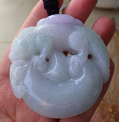 Certified Hand Carved Lavender Natural Myanmar Burma A Jade jadeite Dragon Lizard Ruyi Pendant Necklace