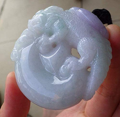 Certified Hand Carved Lavender Natural Myanmar Burma A Jade jadeite Dragon Lizard Ruyi Pendant Necklace