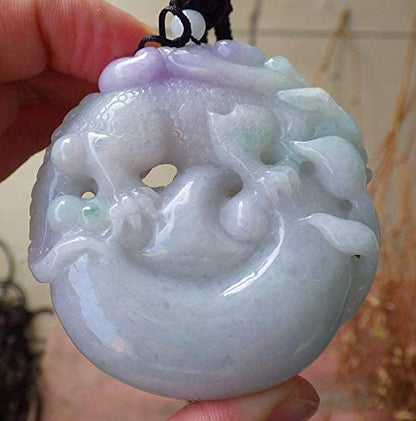 Certified Hand Carved Lavender Natural Myanmar Burma A Jade jadeite Dragon Lizard Ruyi Pendant Necklace