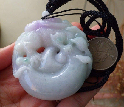 Certified Hand Carved Lavender Natural Myanmar Burma A Jade jadeite Dragon Lizard Ruyi Pendant Necklace