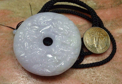 Certified Hand Carved Lavender Natural Myanmar Burma A Jade Jadeite 9 Dragon Spit Bead Pendant Necklace