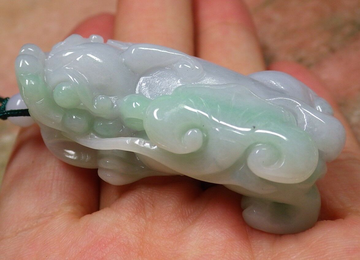 Certified Hand Carved Green Natural Myanmar Burma A Jade jadeite Dragon Pi Xiu Coin Pendant Necklace