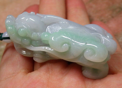 Certified Hand Carved Green Natural Myanmar Burma A Jade jadeite Dragon Pi Xiu Coin Pendant Necklace