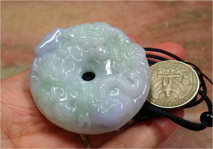 Certified Hand Carved Lavender Natural Myanmar Burma A Jade jadeite 9 Dragon Spit Bead Pendant Necklace