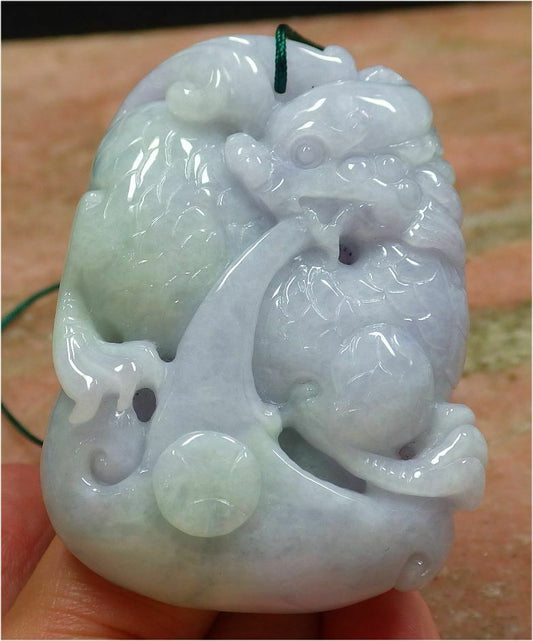 Certified Hand Carved Lavender Natural Myanmar Burma A Jade jadeite Dragon Kai Lun Pendant Necklace