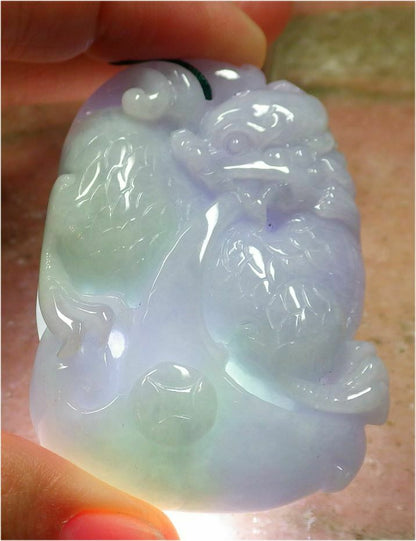 Certified Hand Carved Lavender Natural Myanmar Burma A Jade jadeite Dragon Kai Lun Pendant Necklace