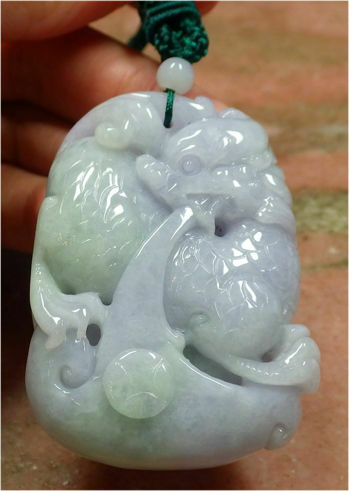 Certified Hand Carved Lavender Natural Myanmar Burma A Jade jadeite Dragon Kai Lun Pendant Necklace