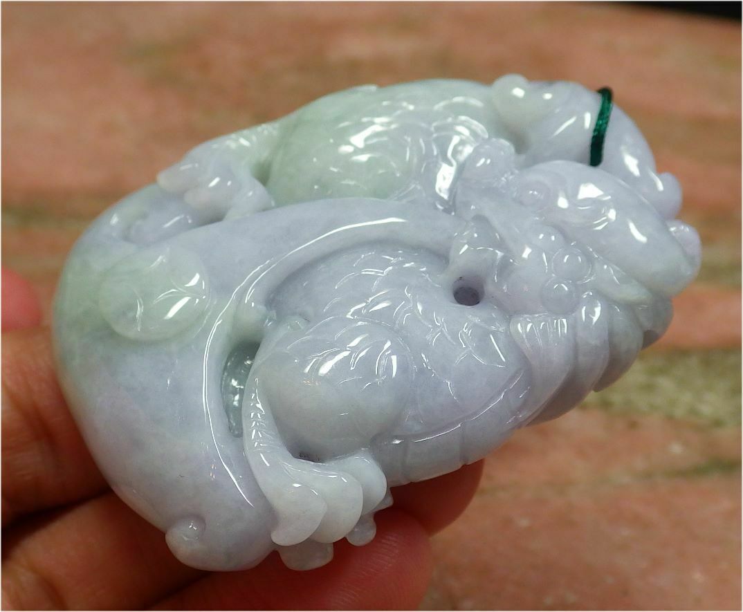 Certified Hand Carved Lavender Natural Myanmar Burma A Jade jadeite Dragon Kai Lun Pendant Necklace