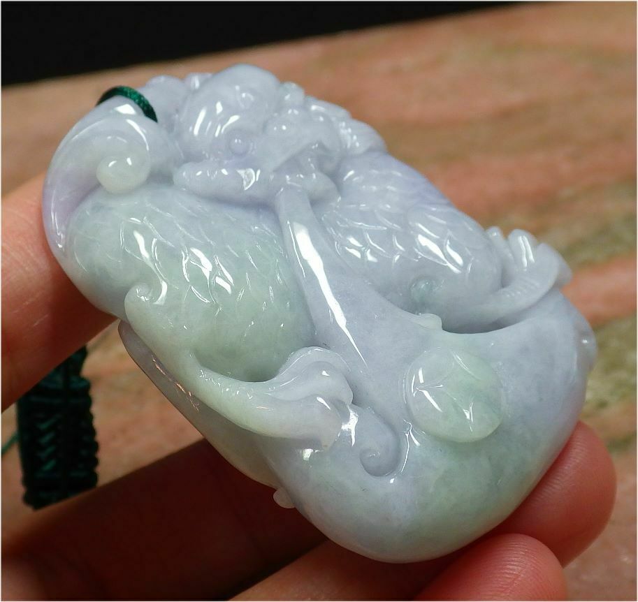 Certified Hand Carved Lavender Natural Myanmar Burma A Jade jadeite Dragon Kai Lun Pendant Necklace