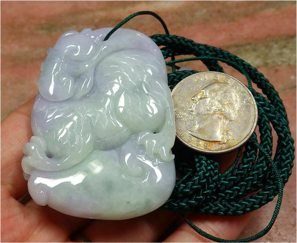 Certified Hand Carved Lavender Natural Myanmar Burma A Jade jadeite Dragon Kai Lun Pendant Necklace