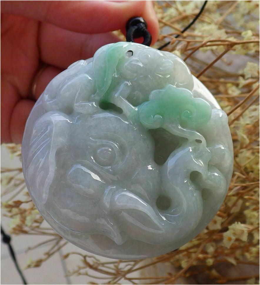 Certified Hand Carved Green Natural Myanmar Burma A Jade jadeite Elephant Monkey Ruyi Pendant Necklace