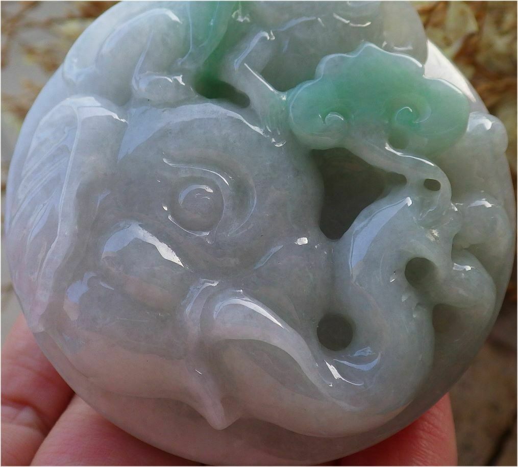 Certified Hand Carved Green Natural Myanmar Burma A Jade jadeite Elephant Monkey Ruyi Pendant Necklace