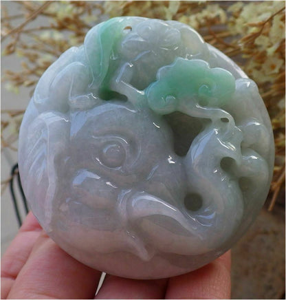 Certified Hand Carved Green Natural Myanmar Burma A Jade jadeite Elephant Monkey Ruyi Pendant Necklace