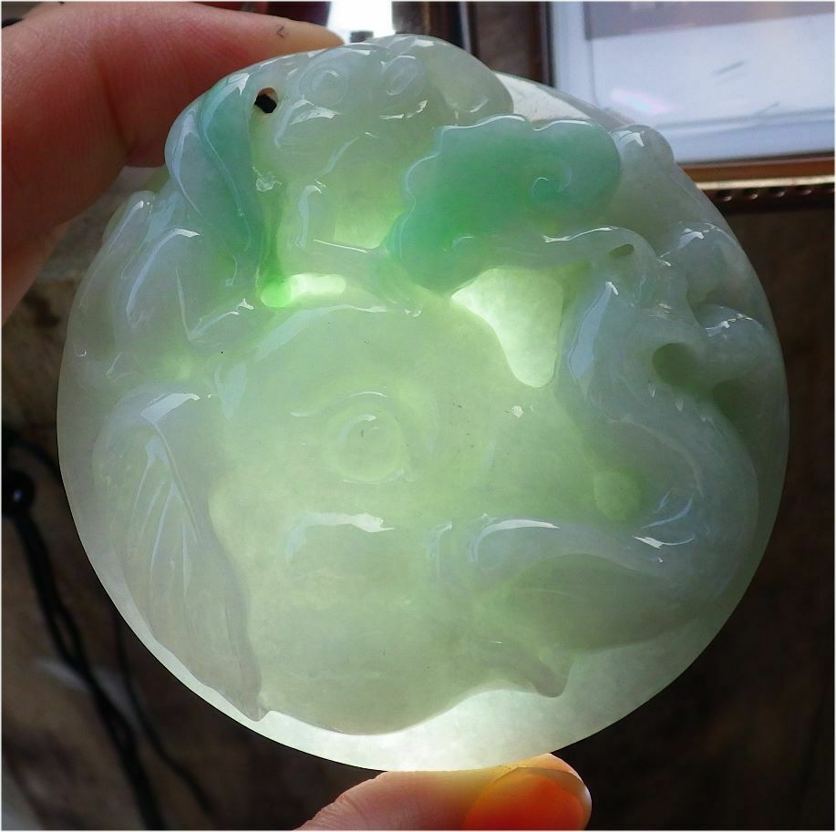 Certified Hand Carved Green Natural Myanmar Burma A Jade jadeite Elephant Monkey Ruyi Pendant Necklace