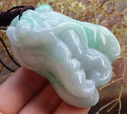 Certified Hand Carved Green Natural Myanmar Burma Grade A Jade jadeite Monkey Buddha Hand Pendant Necklace