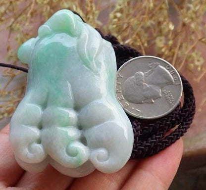 Certified Hand Carved Green Natural Myanmar Burma Grade A Jade jadeite Monkey Buddha Hand Pendant Necklace