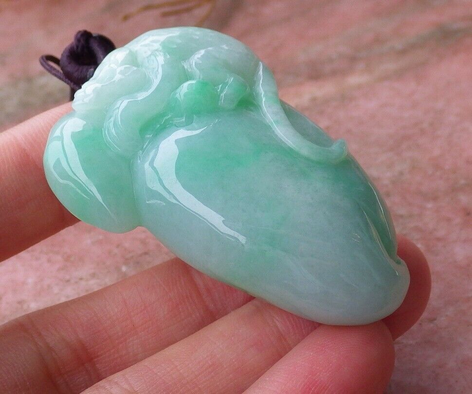 Certified Hand Carved Green Natural Myanmar Burma A Jade jadeite Monkey Peach Ruyi Pendant Necklace