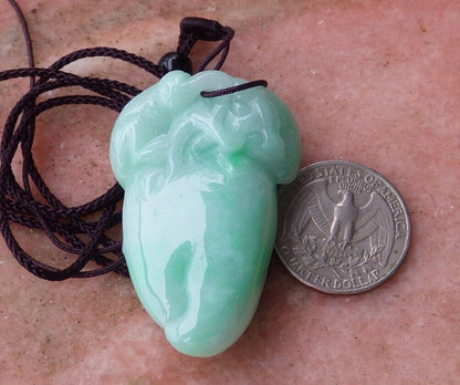 Certified Hand Carved Green Natural Myanmar Burma A Jade jadeite Monkey Peach Ruyi Pendant Necklace