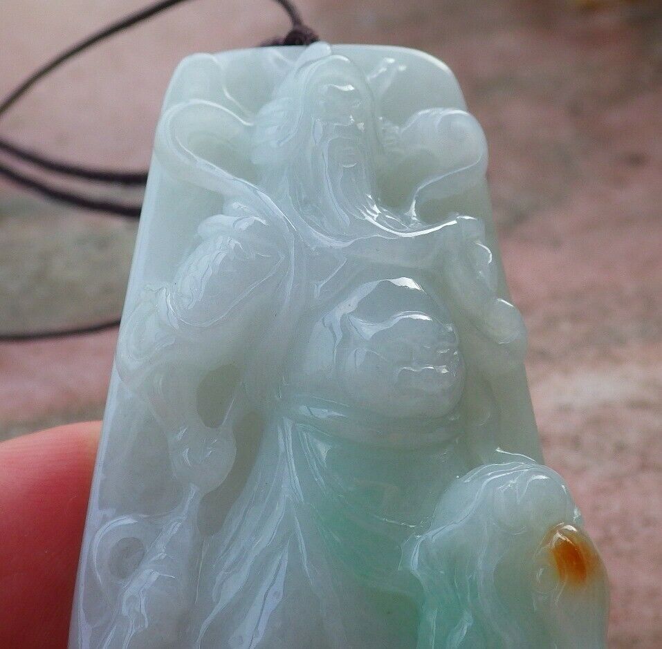 Certified Hand Carved Green Natural Myanmar Burma A Jade jadeite Guan Gong God Dragon Pendant Necklace