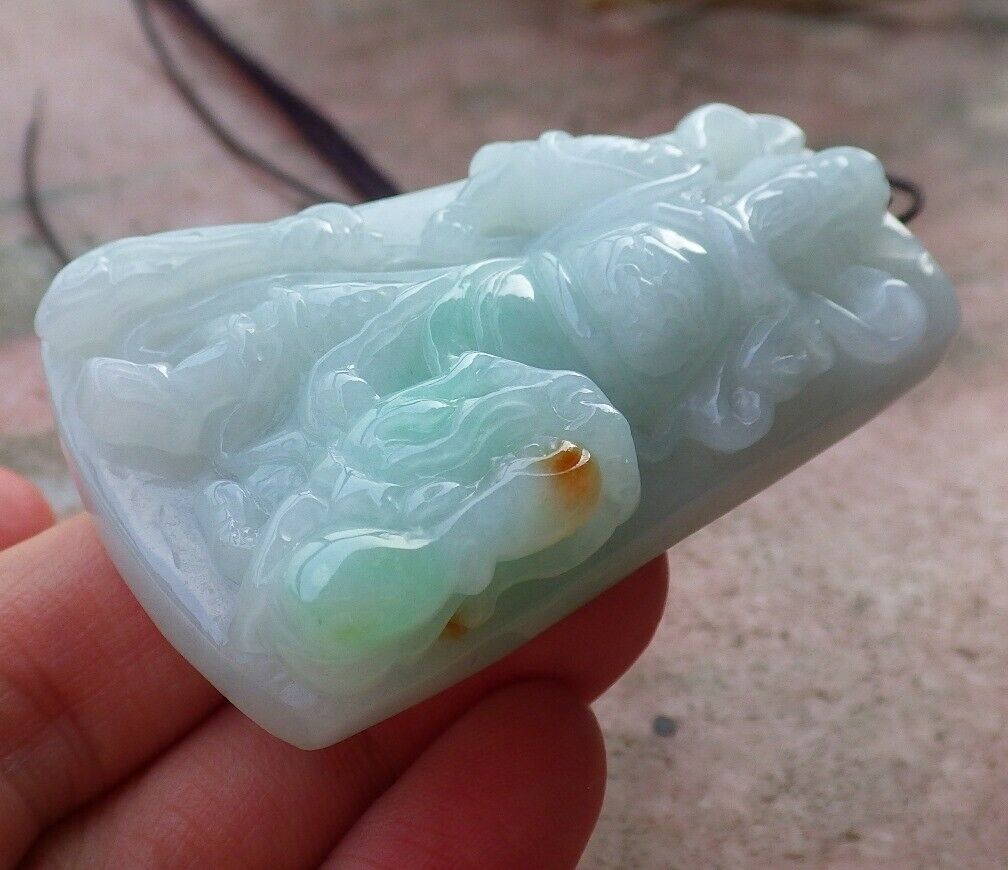 Certified Hand Carved Green Natural Myanmar Burma A Jade jadeite Guan Gong God Dragon Pendant Necklace