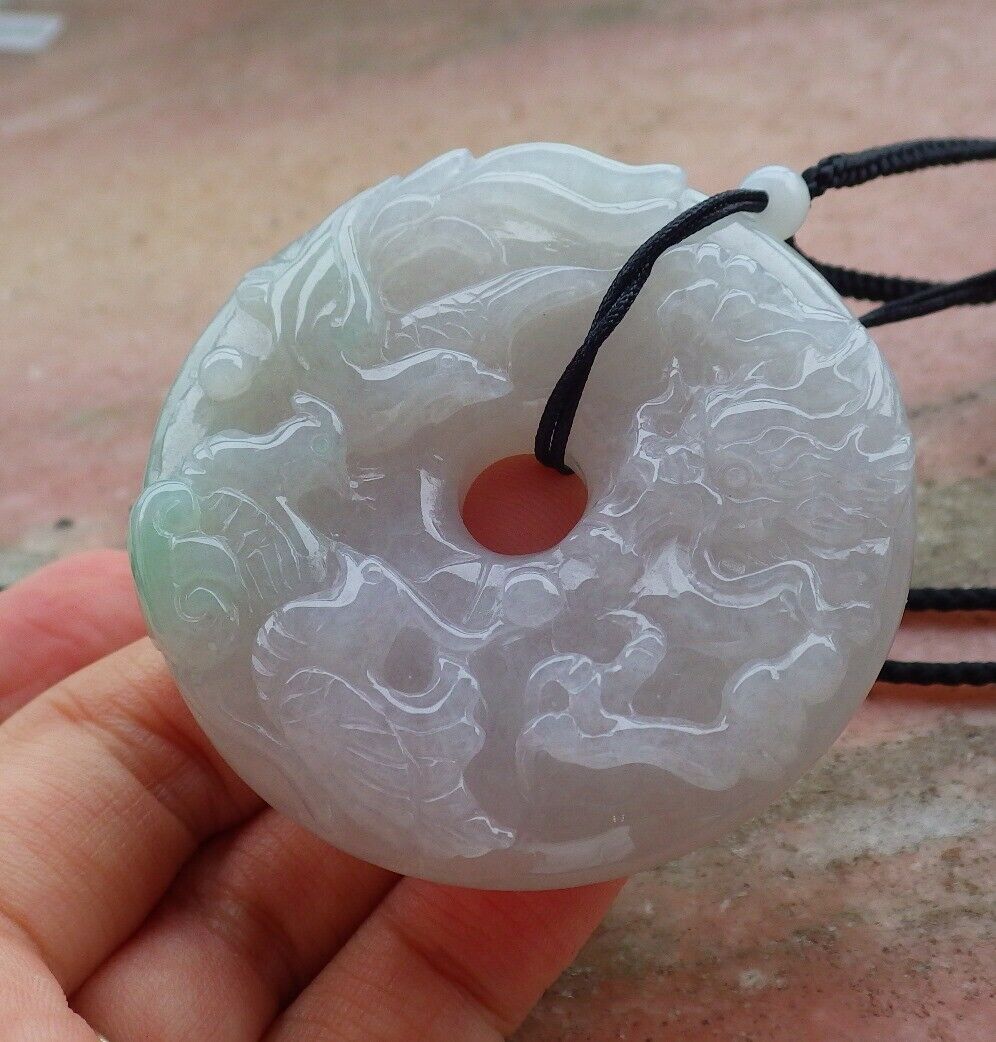 Certified Hand Carved Natural Myanmar Burma Grade A Jade jadeite Mandarin Duck Dragon Phoenix Pendant Necklace