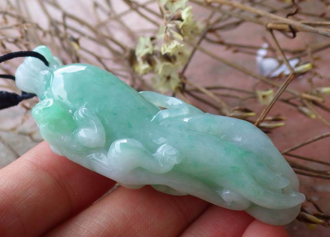 Certified Hand Carved Green Natural Myanmar Burma A Jade jadeite Dragon Pi Xiu Ginseng Pendant Necklace