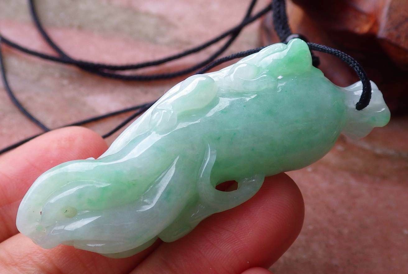 Certified Hand Carved Green Natural Myanmar Burma A Jade jadeite Dragon Pi Xiu Ginseng Pendant Necklace