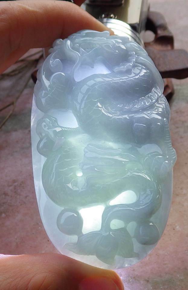 Certified Hand Carved Green Lavender Natural Myanmar Burma Grade A Jade jadeite Dragon Ruyi Pendant Necklace