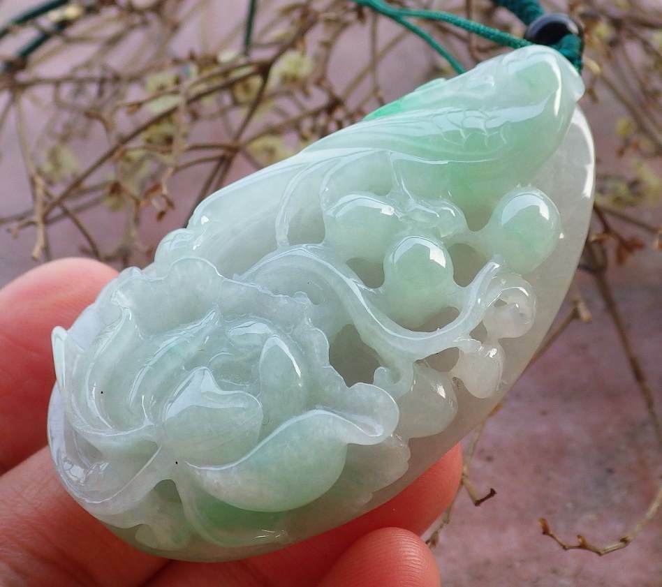 Certified Hand Carved Green Natural Myanmar Burma A Jade jadeite Phoenix Rose Flower Pendant Necklace