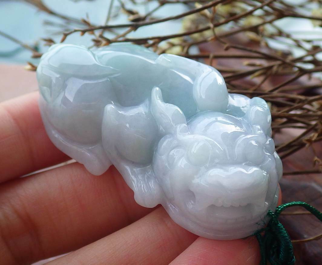 1 Pair Hand Carved Certified Green Natural Myanmar Burma A Jade jadeite Dragon Pi Xiu Pendant Necklace