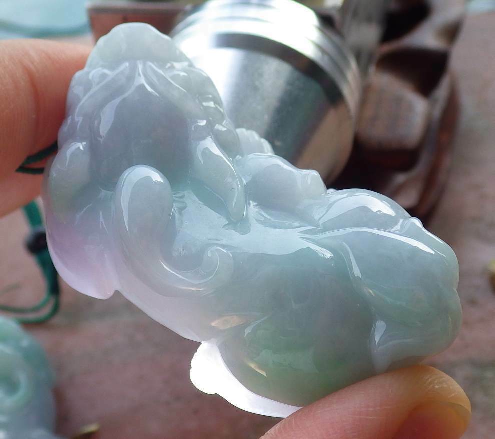 1 Pair Hand Carved Certified Green Natural Myanmar Burma A Jade jadeite Dragon Pi Xiu Pendant Necklace