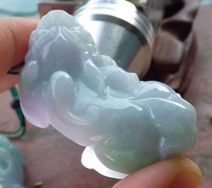 1 Pair Hand Carved Certified Green Natural Myanmar Burma A Jade jadeite Dragon Pi Xiu Pendant Necklace