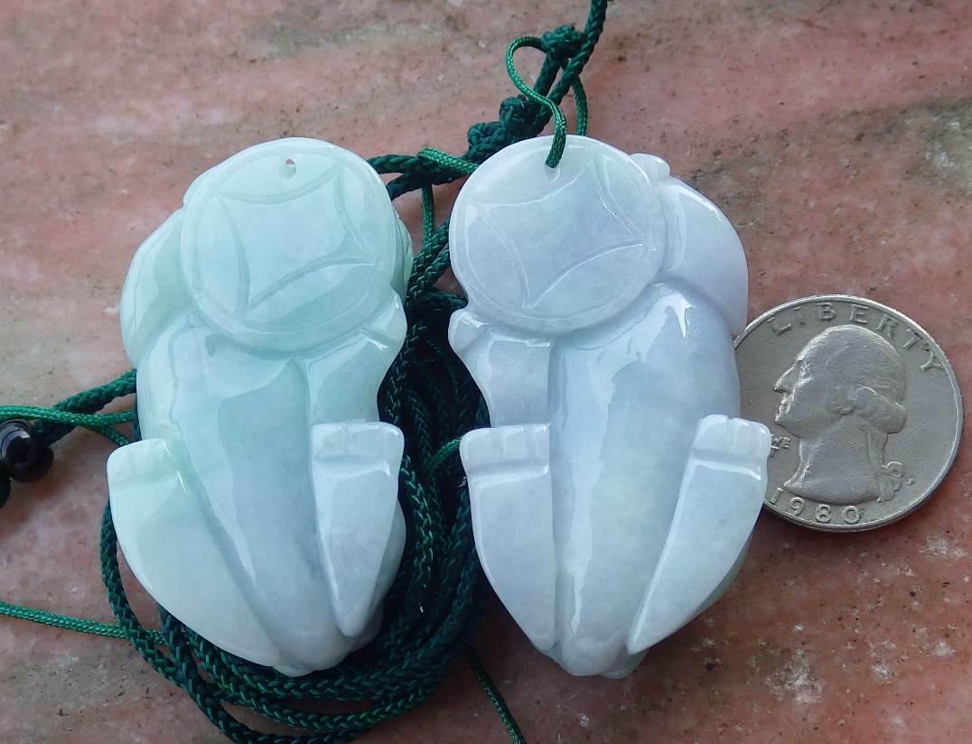 1 Pair Hand Carved Certified Green Natural Myanmar Burma A Jade jadeite Dragon Pi Xiu Pendant Necklace