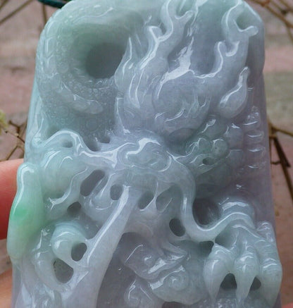 Certified Hand Carved Green Natural Myanmar Burma Grade A Jade jadeite Dragon Lotus Flower Pendant Necklace