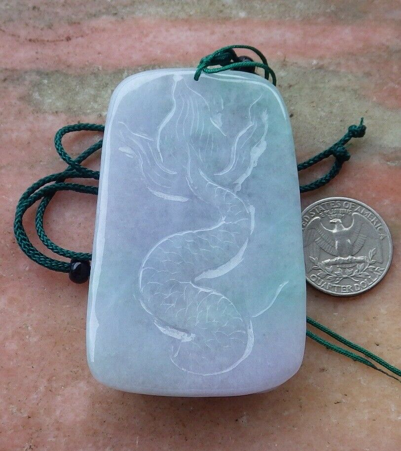 Certified Hand Carved Green Natural Myanmar Burma Grade A Jade jadeite Dragon Lotus Flower Pendant Necklace