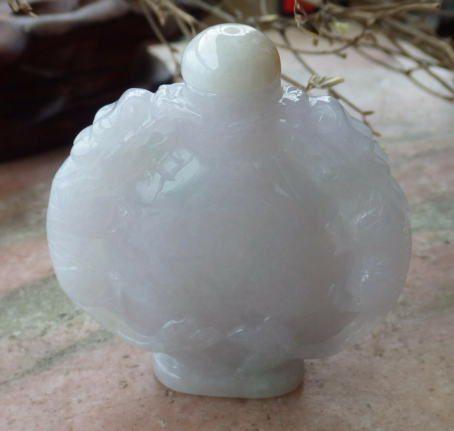 Certified Hand Carved Lavender Natural Myanmar Burma A Jade jadeite Display Dragon Snuff Bottle