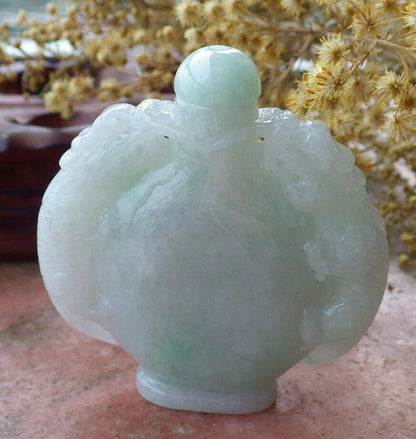 Certified Hand Carved Lavender Natural Myanmar Burma A Jade jadeite Display Dragon Snuff Bottle