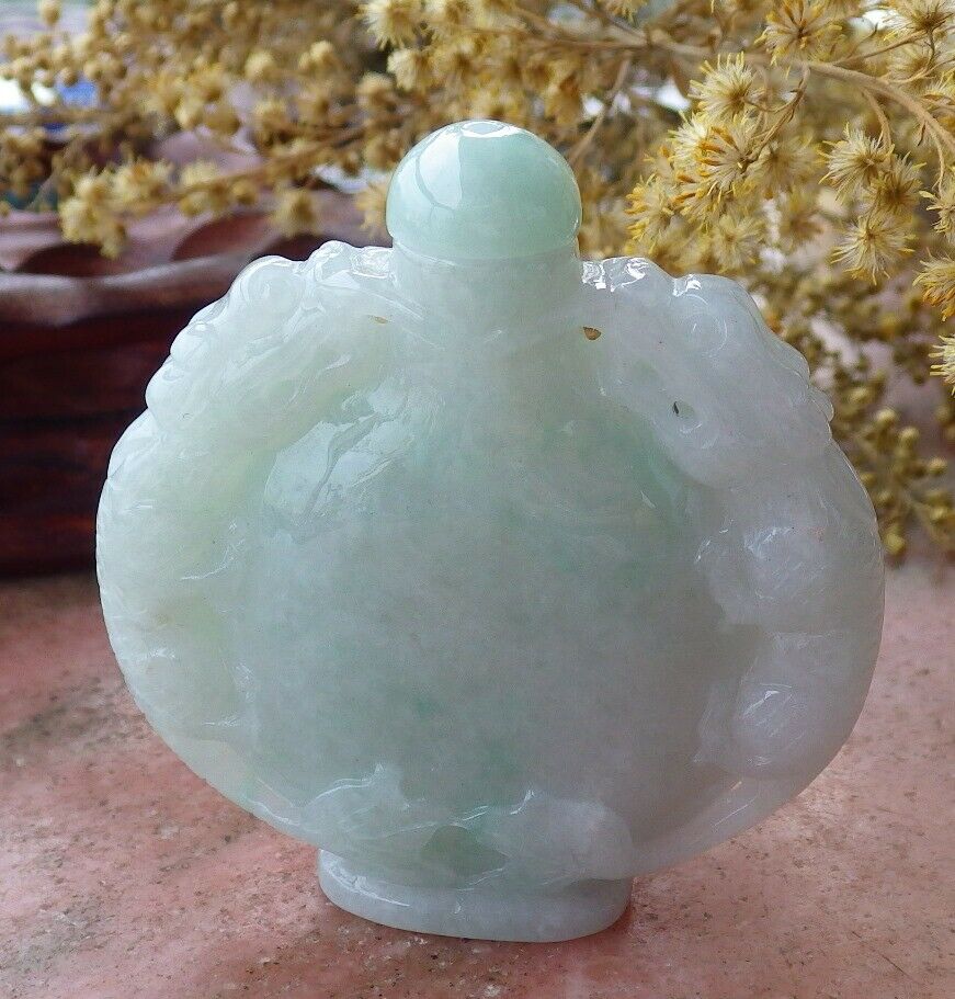 Certified Hand Carved Lavender Natural Myanmar Burma A Jade jadeite Display Dragon Snuff Bottle