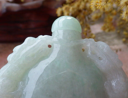 Certified Hand Carved Lavender Natural Myanmar Burma A Jade jadeite Display Dragon Snuff Bottle