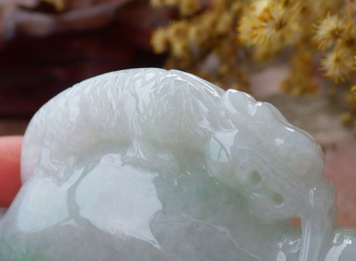 Certified Hand Carved Lavender Natural Myanmar Burma A Jade jadeite Display Dragon Snuff Bottle