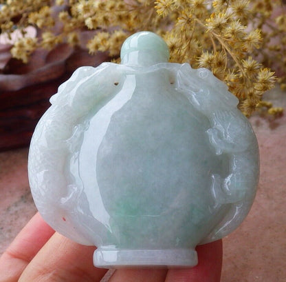 Certified Hand Carved Lavender Natural Myanmar Burma A Jade jadeite Display Dragon Snuff Bottle