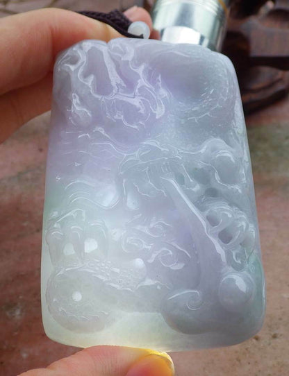 Certified Hand Carved Natural Myanmar Burma A Jade jadeite Dragon Ruyi Lucky Amulet Pendant Necklace