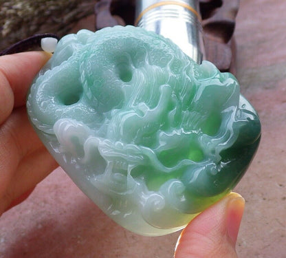 Certified Hand Carved Green Natural Myanmar Burma A Jade Jadeite Dragon Turtle Chop Seal Display