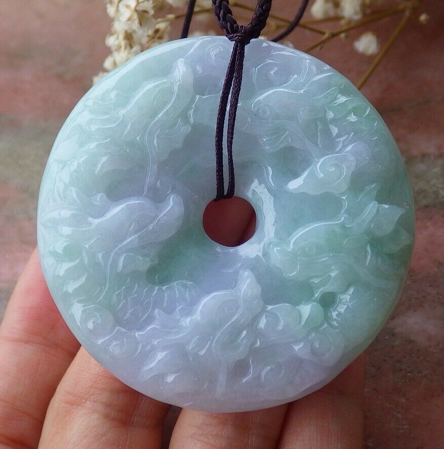 Certified Hand Carved Green Natural Myanmar Burma 100% A Jade jadeite 9 Dragon Circle Pendant Necklace