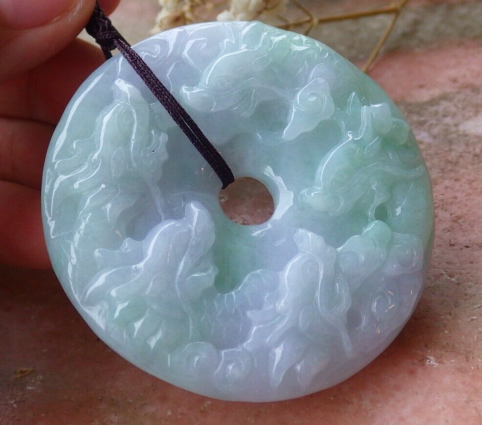 Certified Hand Carved Green Natural Myanmar Burma 100% A Jade jadeite 9 Dragon Circle Pendant Necklace