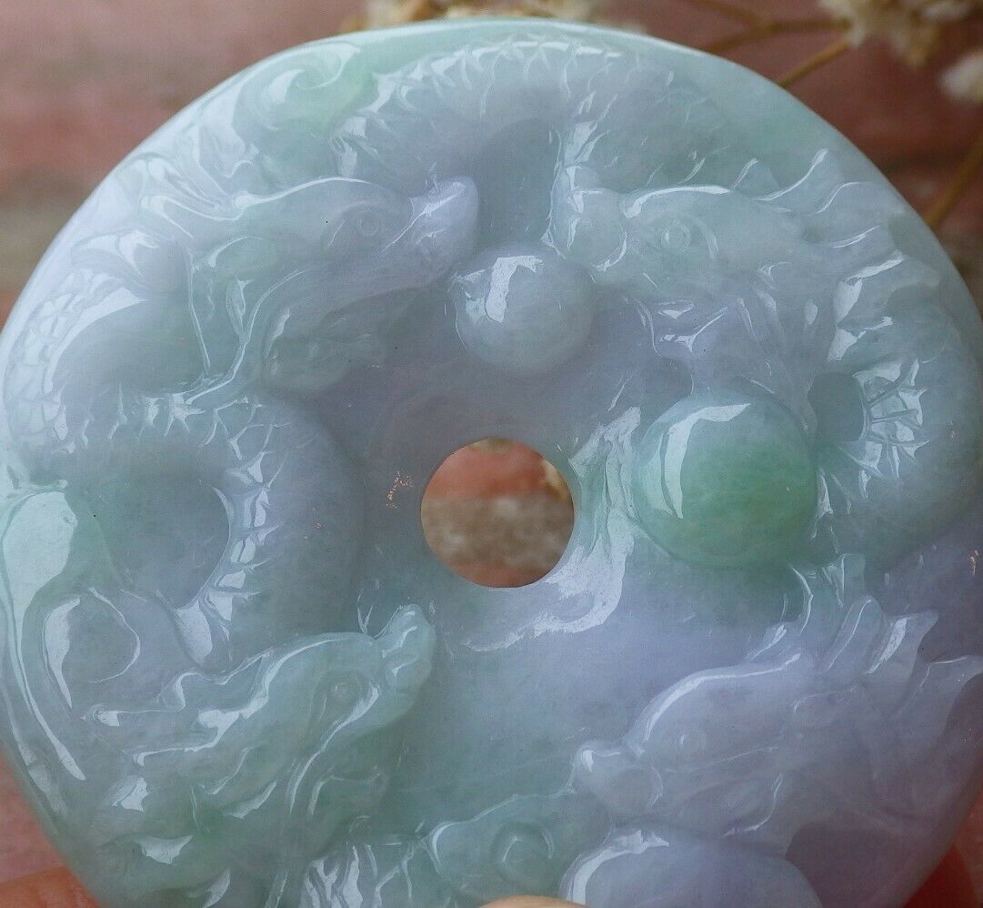 Certified Hand Carved Green Natural Myanmar Burma 100% A Jade jadeite 9 Dragon Circle Pendant Necklace