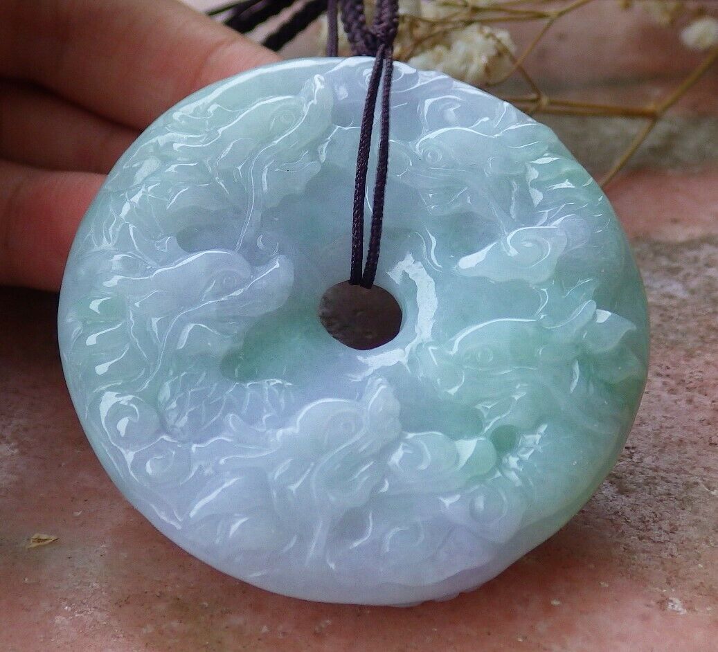 Certified Hand Carved Green Natural Myanmar Burma 100% A Jade jadeite 9 Dragon Circle Pendant Necklace